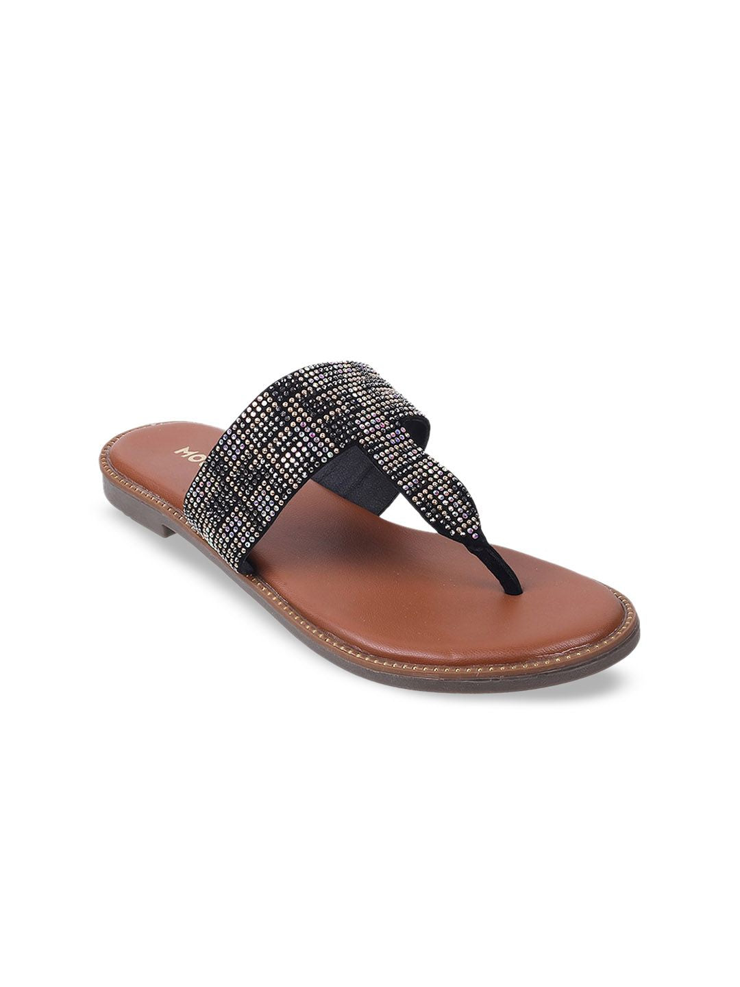 Mochi Embellished Open Toe T-Strap Flats