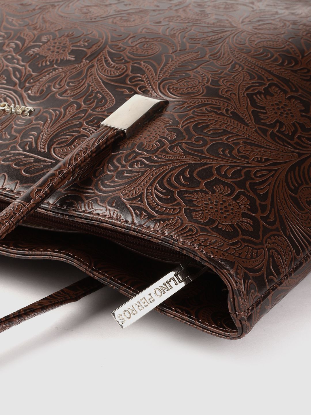 Lino Perros Coffee Brown Ethnic Motifs Textured Structured Laptop Bag