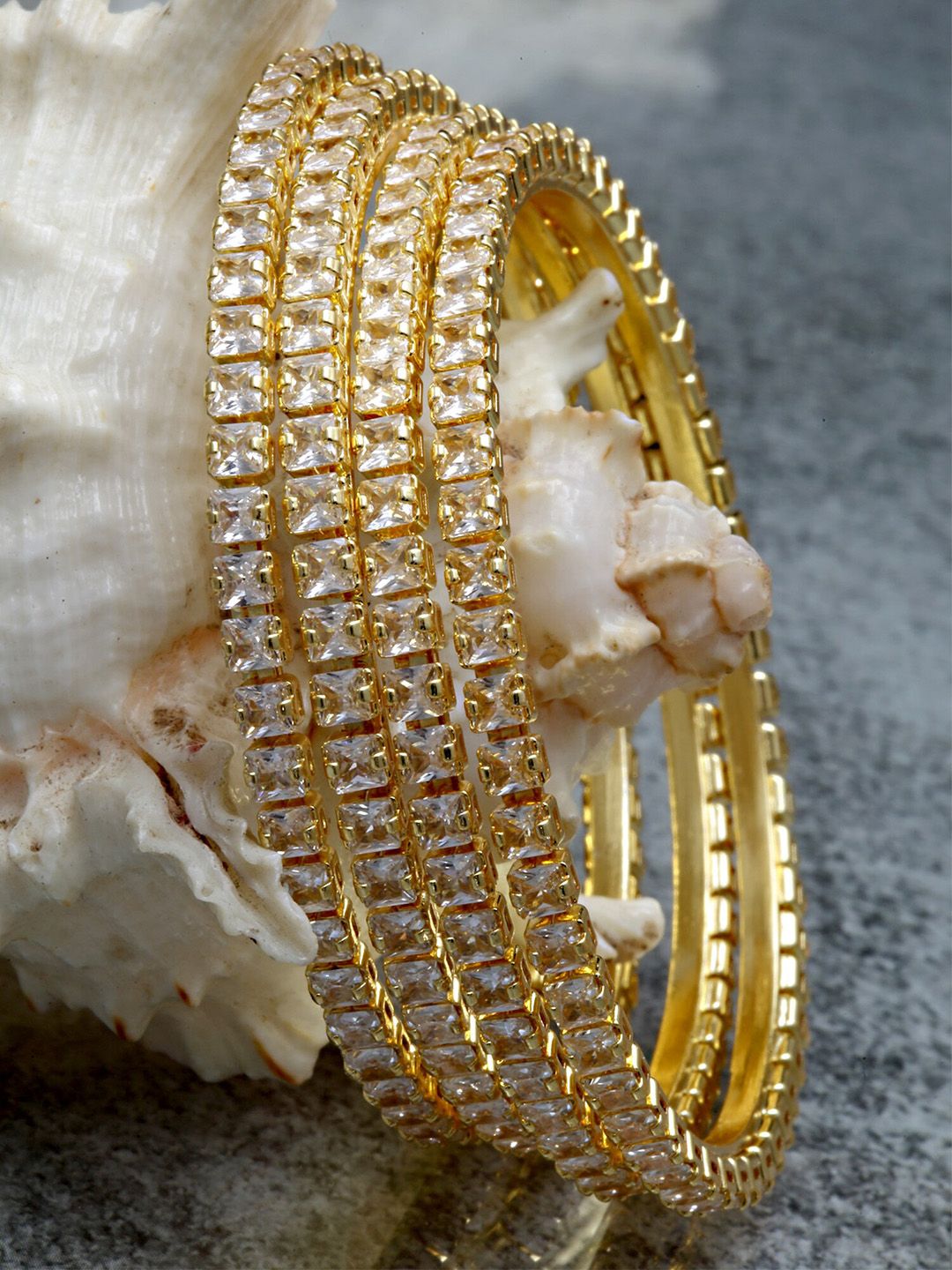 KARATCART Set Of 4 Gold-Plated White AD-Studded Bangles