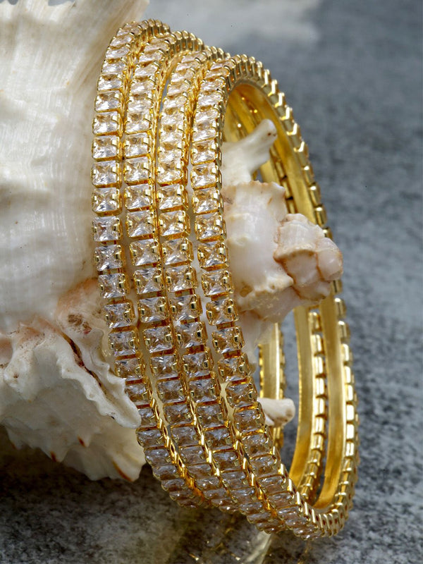 KARATCART Set Of 4 Gold-Plated White AD-Studded Bangles