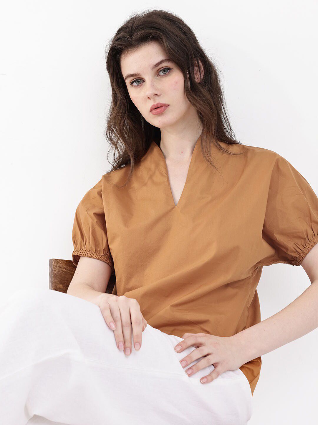 RAREISM Puff Sleeve Cotton Styled Back Top