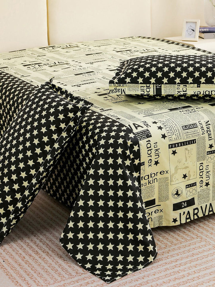 Story@home White Black Cotton 210 TC 1 King Double Bedsheet with 2 Pillow Covers