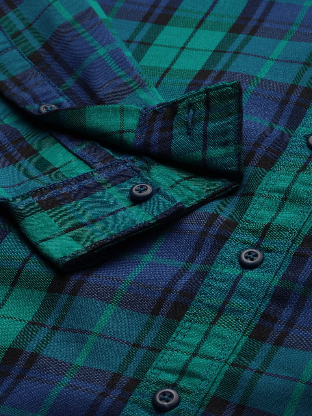 The Indian Garage Co Men Blue & Green Comfort Fit Checked Casual Shirt