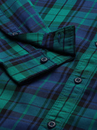 The Indian Garage Co Men Blue & Green Comfort Fit Checked Casual Shirt