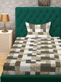 Moda Rapido X KLOTTHE Black & Brown Geometric 400 TC Single Bedsheet with 1 Pillow Covers
