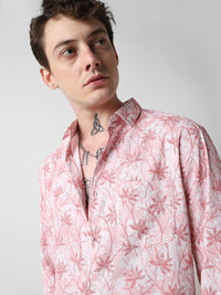 VASTRADO Classic Floral Printed Spread Collar Creased  Shirt