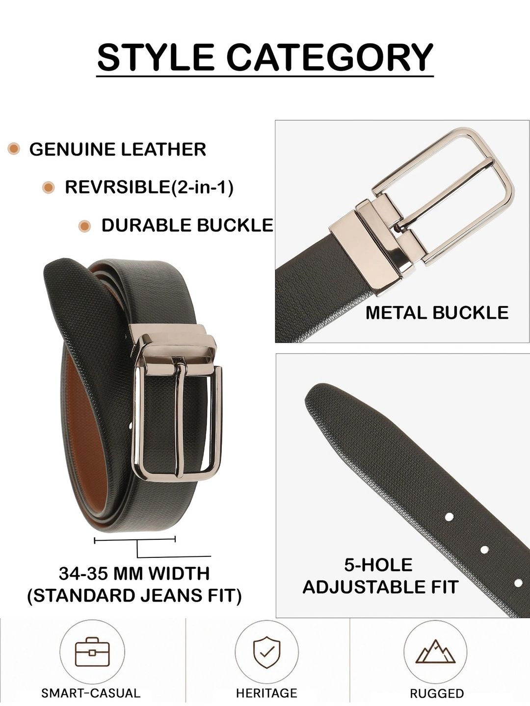 Teakwood Leathers Men Textured Leather Reversible Formal Belt