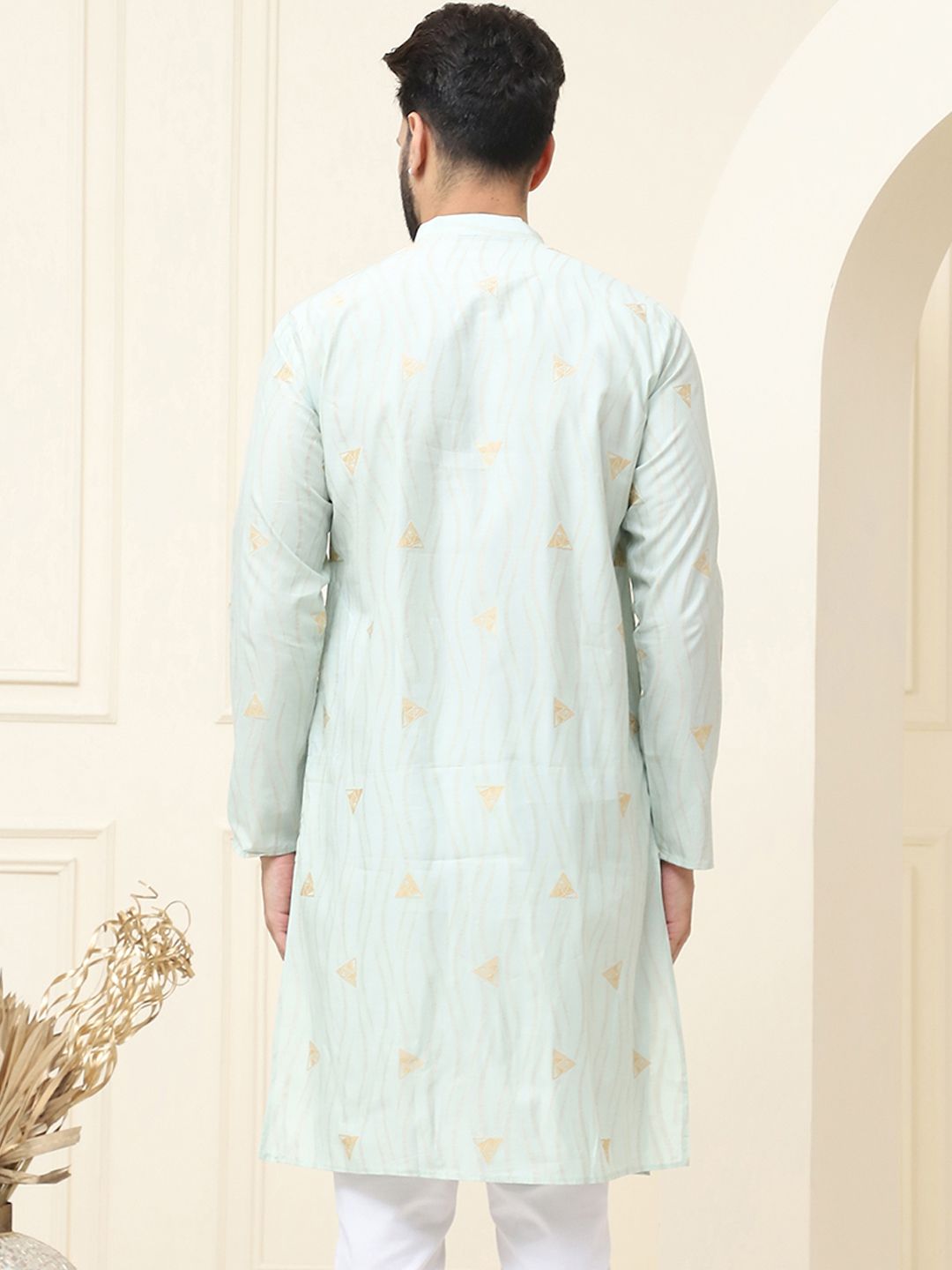SOJANYA Kurta Lurus Tenunan Geometrik Kapas Sutera