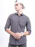 HIGHLANDER Men Grey Slim Fit Checked Casual Shirt