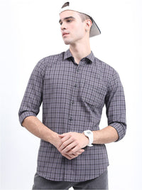 HIGHLANDER Men Grey Slim Fit Checked Casual Shirt