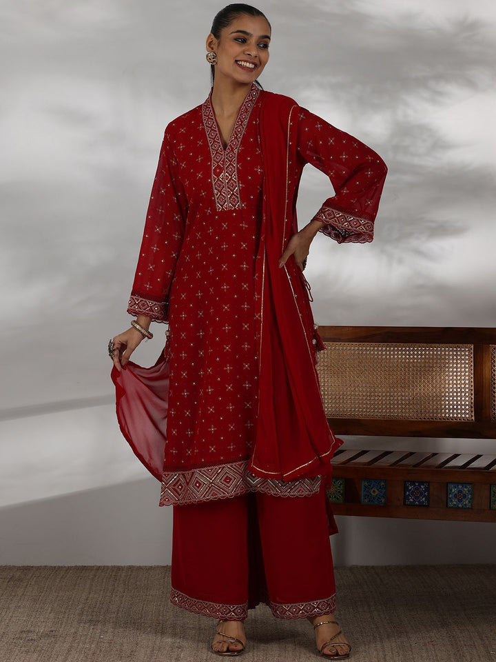 Libas Women Ethnic Motifs Printed Regular Mirror Work Kurta with Palazzos & With Dupatta