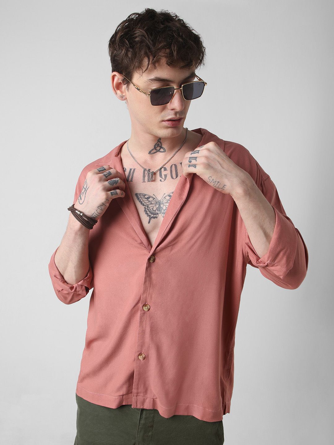 VASTRADO Men Classic Solid Cuban Collar Casual Shirt