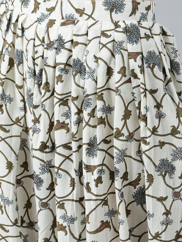 Libas Women White Floral Printed Pure Cotton Kurta with Salwar & With Dupatta