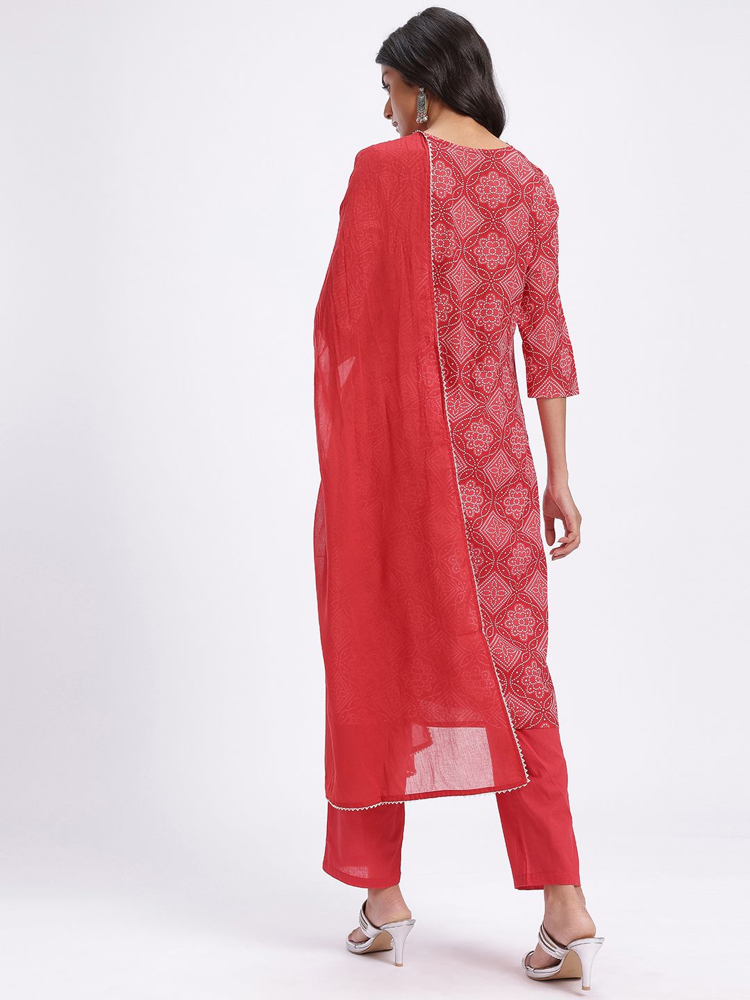 Anouk Bandhani Printed Cotton Kurta with Trousers & With Dupatta