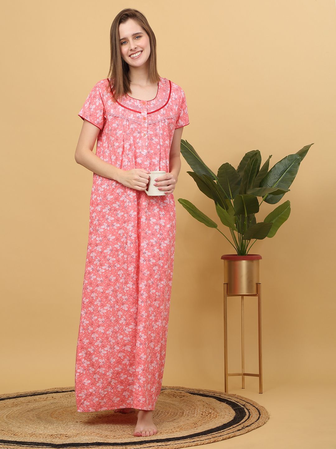 Sweet Dreams Women Floral Printed Pure Cotton Maxi Nightdress