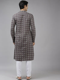 See Designs Men Navy Blue Printed Pure Cotton Kurta with Trousers