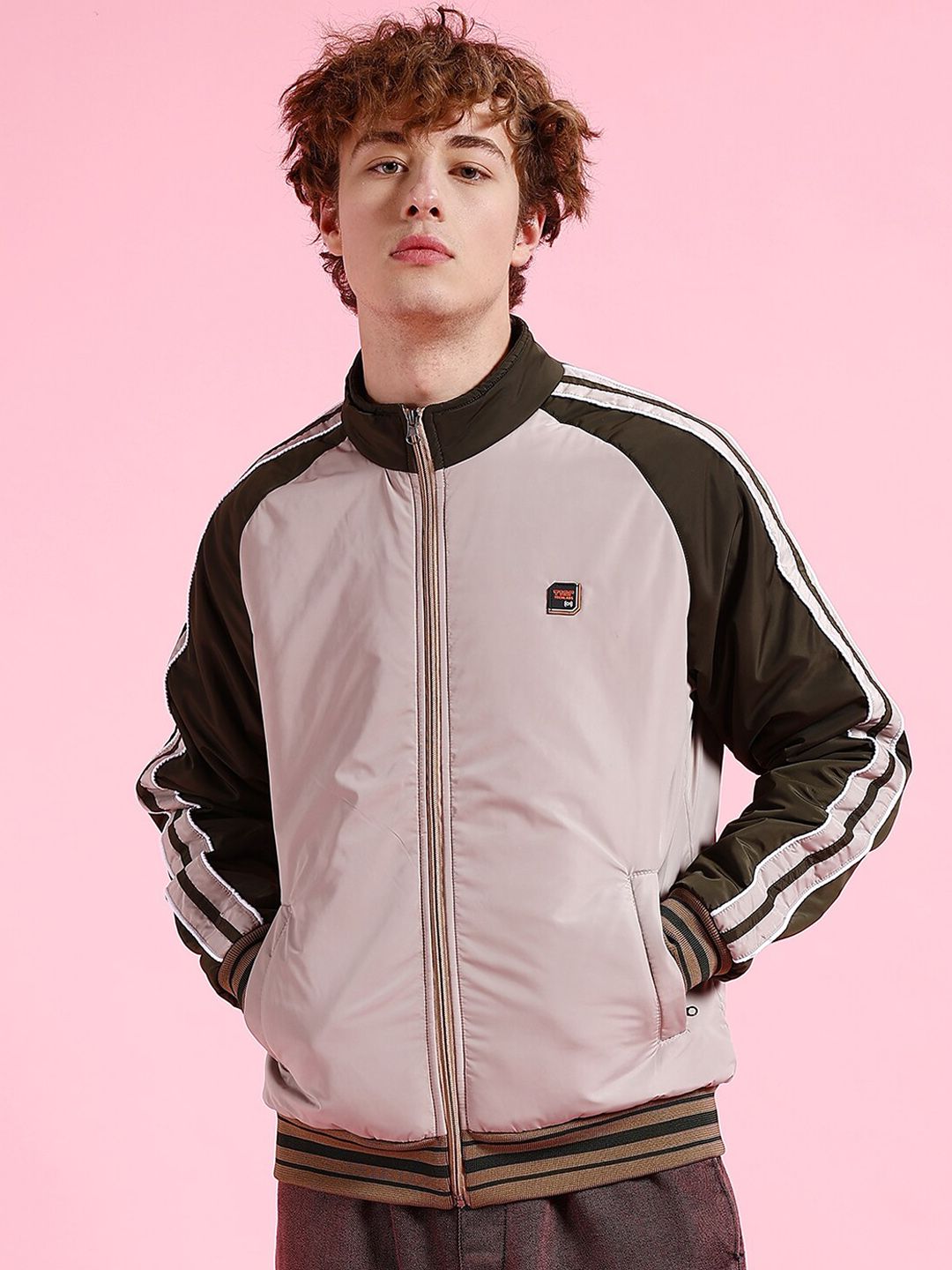 The Indian Garage Co Men Camel Brown Colourblocked Longline Outdoor Sporty Jacket