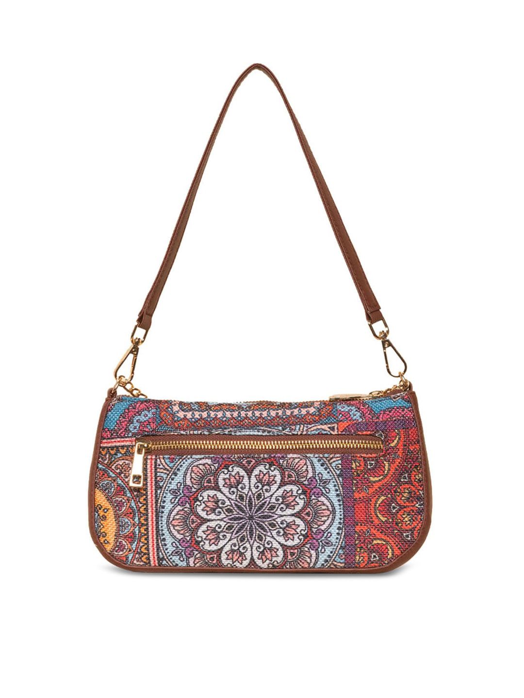 ZOUK Ethnic Motifs Printed Structured Baguette Bag Handbags
