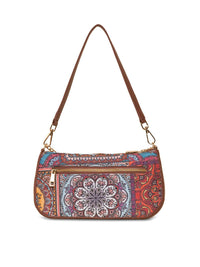 ZOUK Ethnic Motifs Printed Structured Baguette Bag Handbags