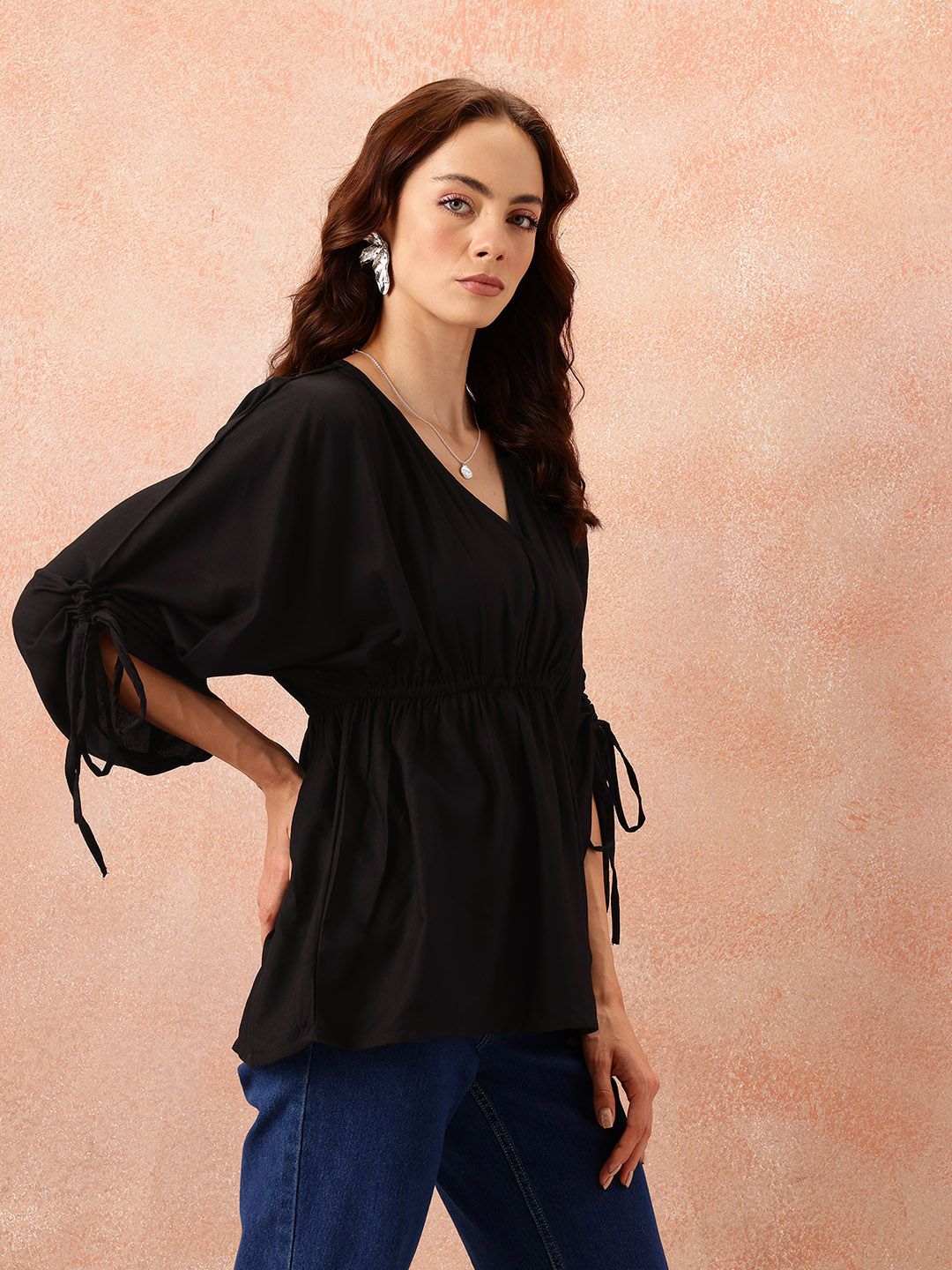 all about you Flared SleeveTie Up Detail Wrap Top