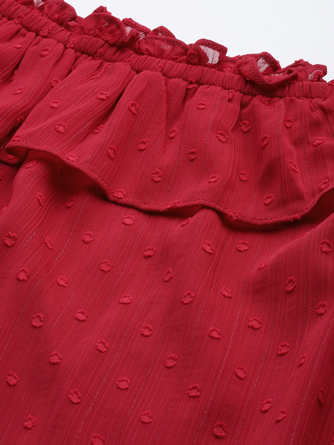 AND Maroon Off-Shoulder Ruffles Top