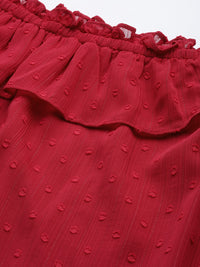 AND Maroon Off-Shoulder Ruffles Top