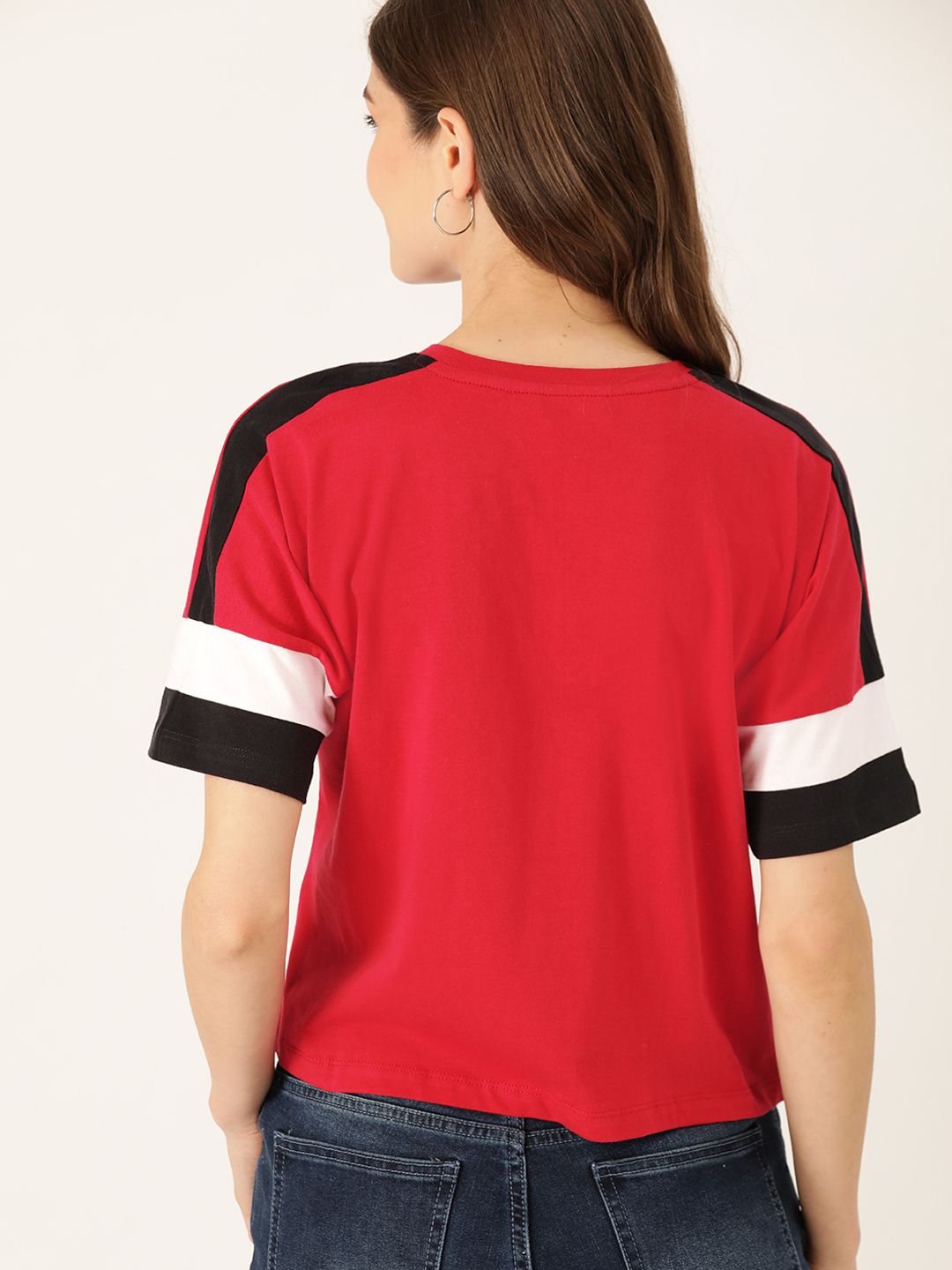 DressBerry Women Red Solid Pure Cotton Round Neck T-shirt