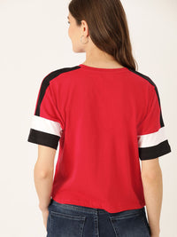 DressBerry Women Red Solid Pure Cotton Round Neck T-shirt
