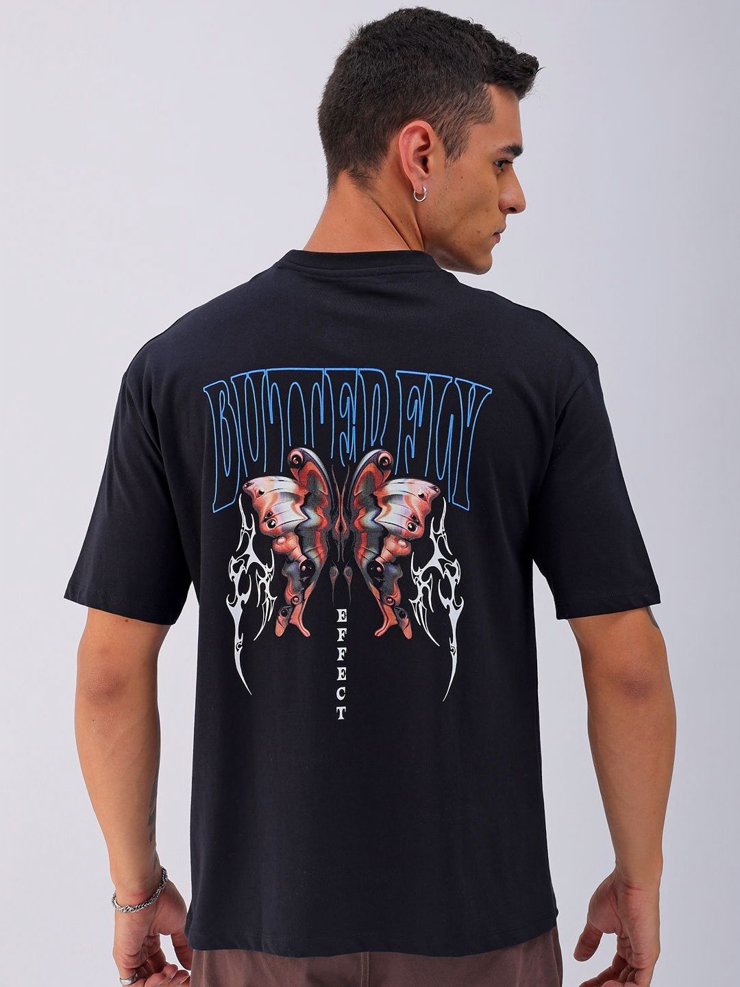 The Indian Garage Co Men Back Printed Pure Cotton Oversized Round Neck T-shirt
