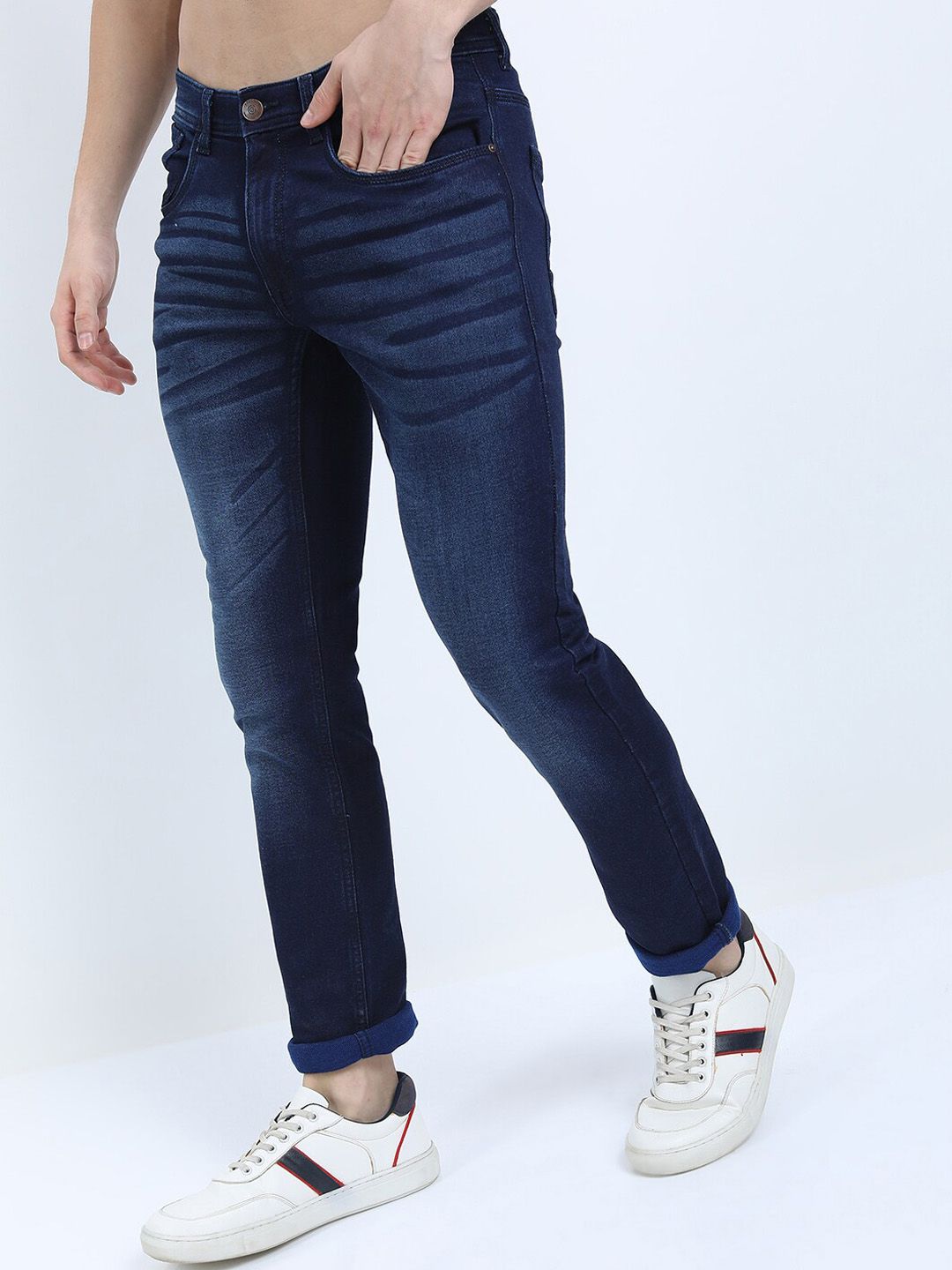 LOCOMOTIVE Men Blue Slim Fit Clean Look Light Fade Stretchable Jeans