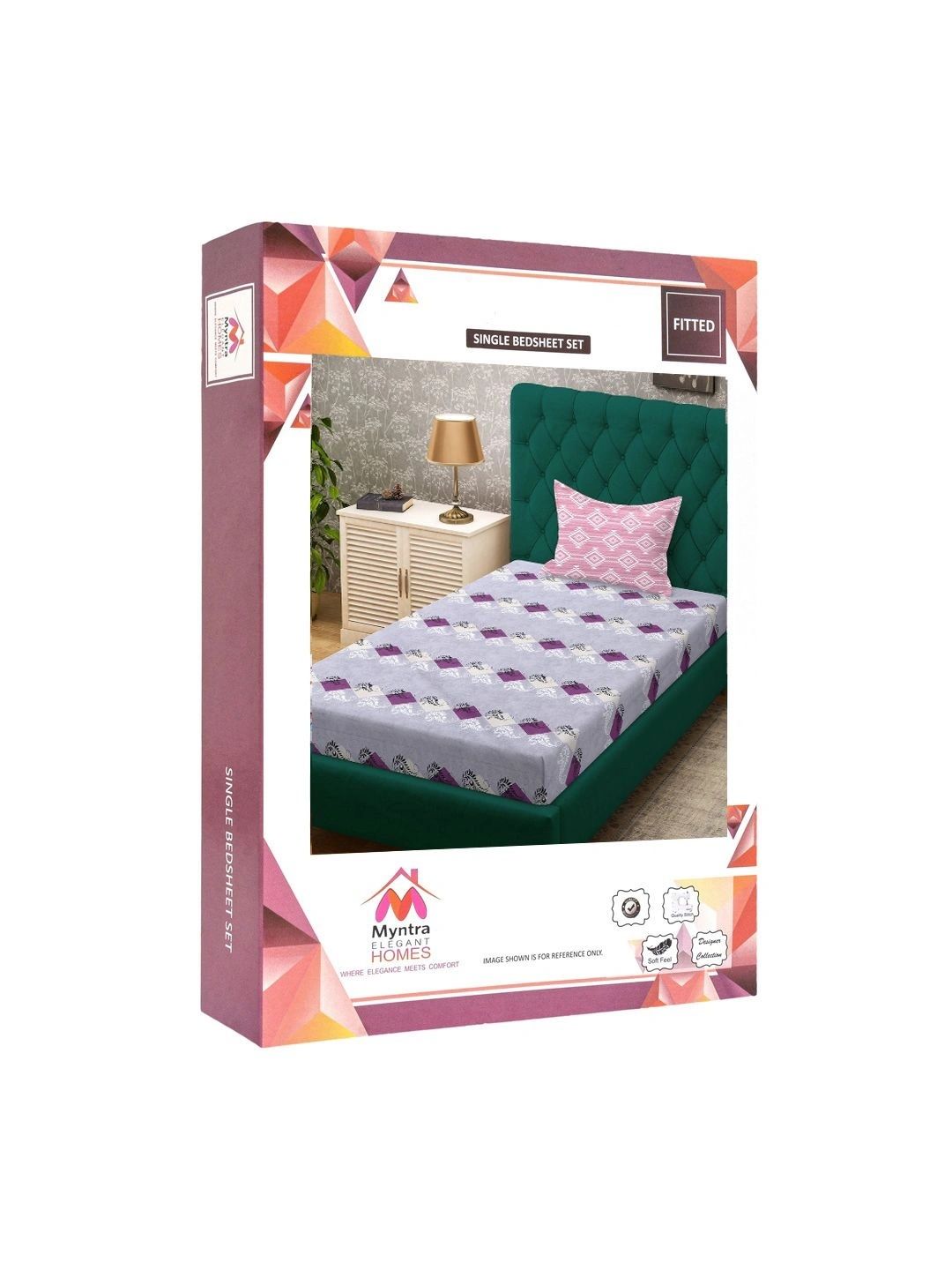 Myntra Elegant Homes Purple Geometric 400 TC Single Bedsheet with 1 Pillow Covers