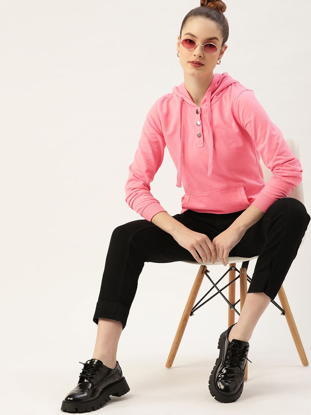 DressBerry Women Pink Hooded Sweatshirt