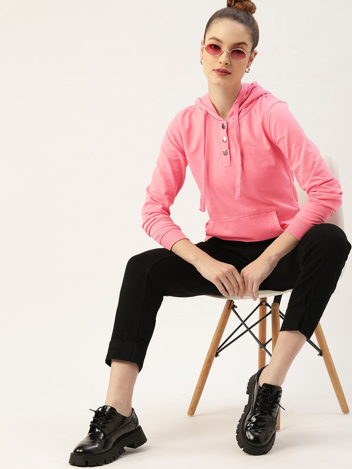 DressBerry Women Pink Hooded Sweatshirt
