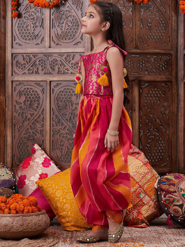 pspeaches Girls Floral Printed Shoulder Straps Top with Dhoti Pants