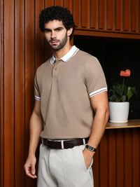 Campus Sutra Men Self Design Polo Collar Cotton T-shirt