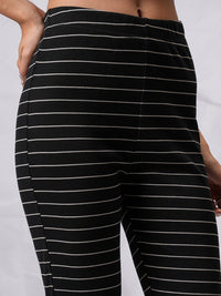 Tokyo Talkies Women Black & White Striped Flared High Rise Bootcut Trousers