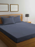 KLOTTHE Book Fold Grey Striped Cotton 300 TC Fitted King Bedsheet with 2 Pillow Covers-98 x 89 inches