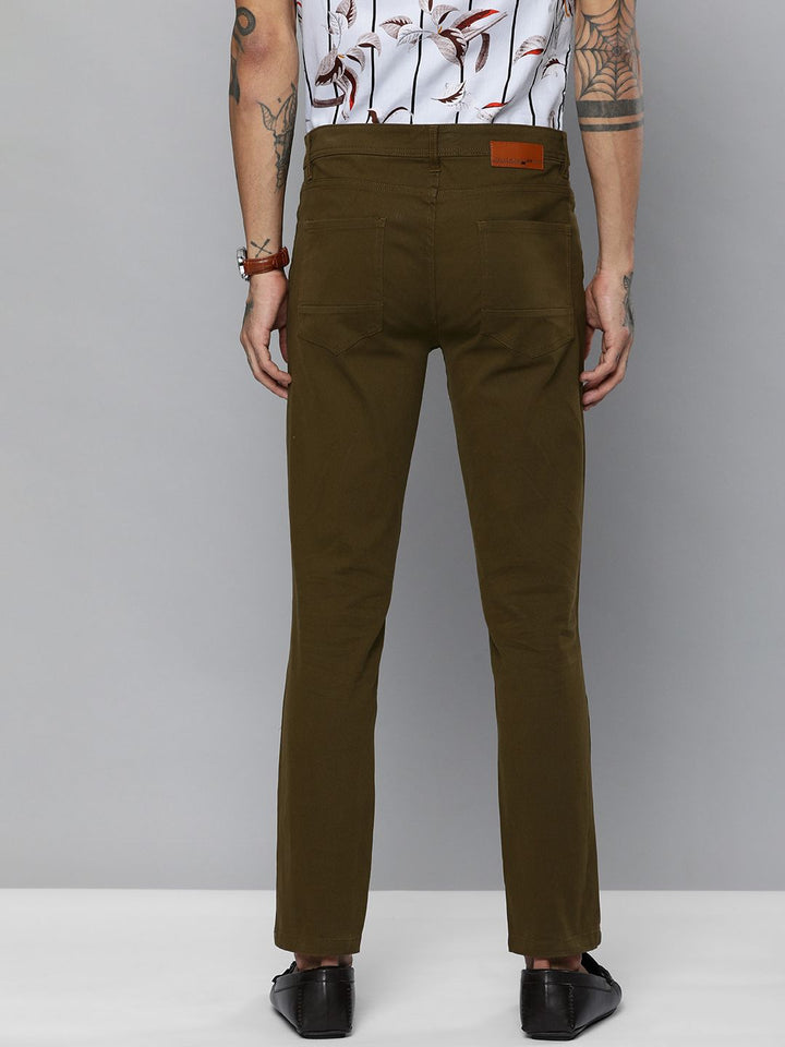 The Indian Garage Co Men Olive Brown Slim Fit Chinos Trousers