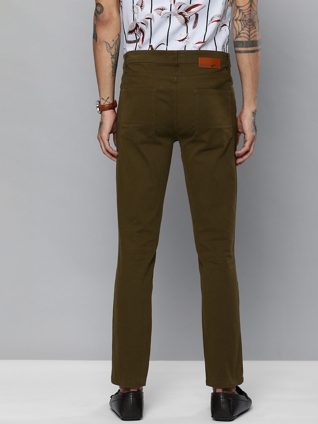 The Indian Garage Co Men Olive Brown Slim Fit Chinos Trousers