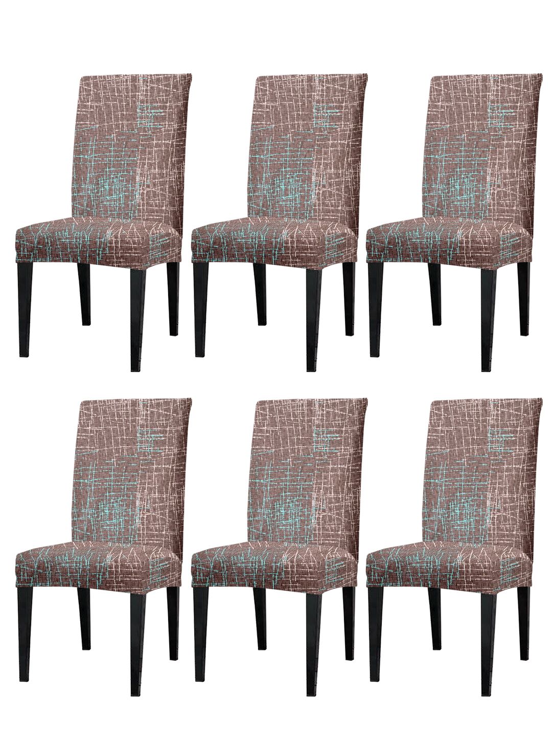 Cortina Brown 6-Pieces Abstract Printed Chair Covers