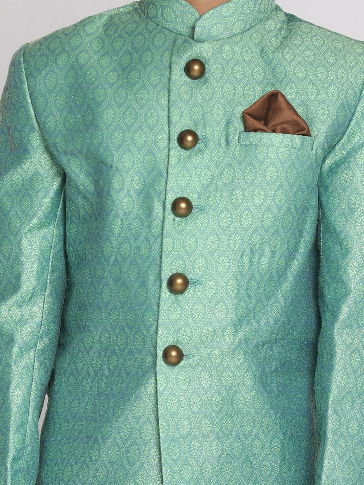 Vastramay Boys 'Green and Coffee Brown Indowestern Sherwani dan Cowl Dhoti Pant Set