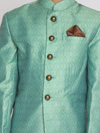 Vastramay Boys 'Green and Coffee Brown Indowestern Sherwani dan Cowl Dhoti Pant Set