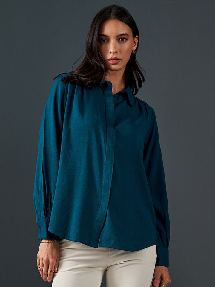 AND Mandarin Collar Cuff Sleeve Top