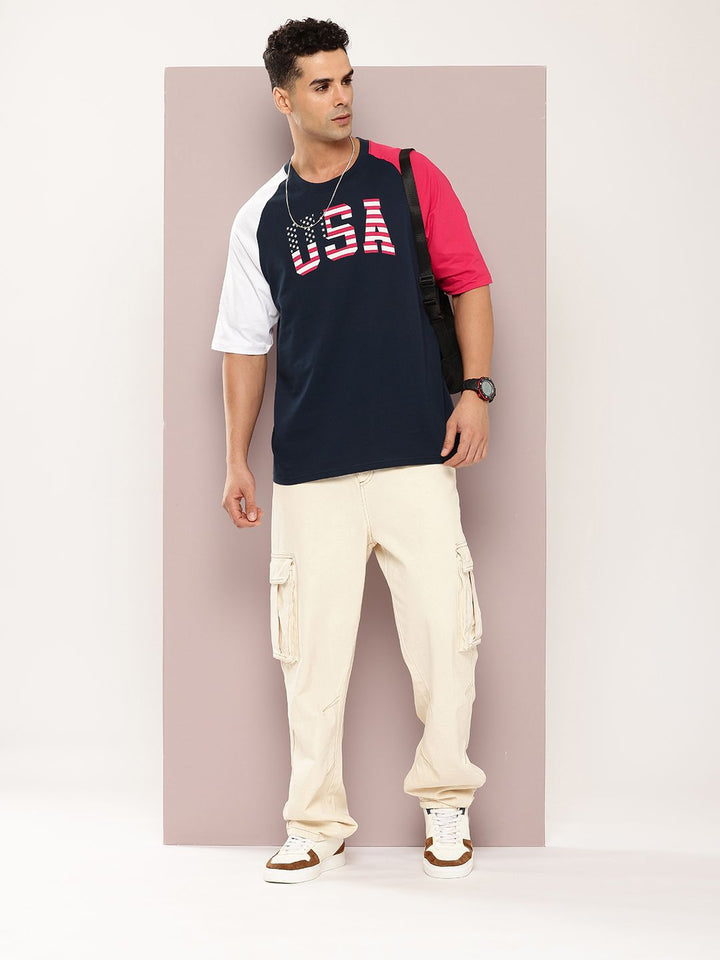 DILLINGER Men Typography Colourblocked Oversized Pure Cotton T-shirt