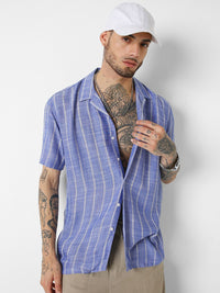 VASTRADO Men Striped Resort Collar Oversized Shirt
