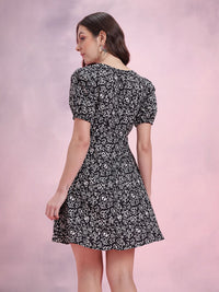 DressBerry Print Puff Sleeve A-Line Dress