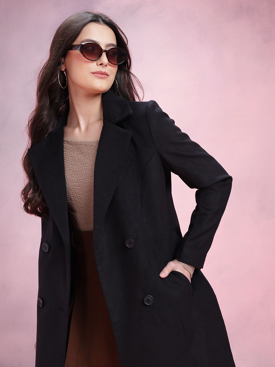 DressBerry Notched Lapel Collar Double-Breasted Regular Fit Overcoat