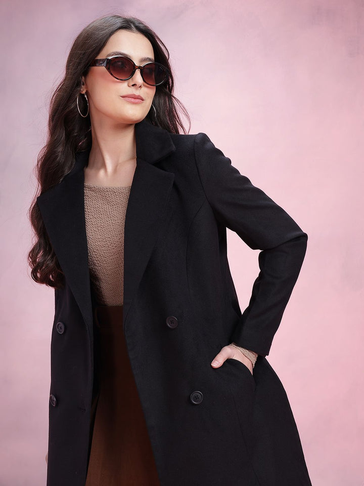 DressBerry Notched Lapel Collar Double-Breasted Regular Fit Overcoat