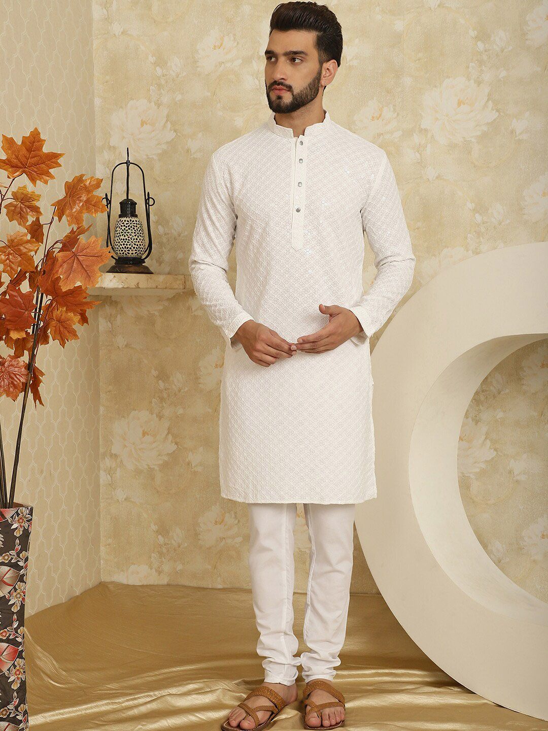 SOJANYA Kurta Kapas Tulen Bersulam Labuci dengan Set Pijama
