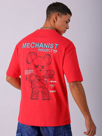 The Indian Garage Co Men Pure Cotton Back Printed Boxy Oversized Round Neck T-shirt